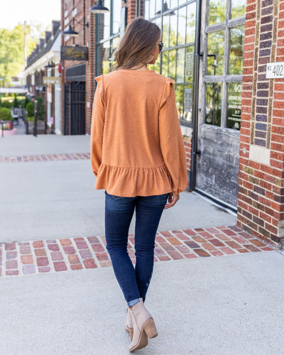 Darby Swiss Dot Ruffle Top - Rust