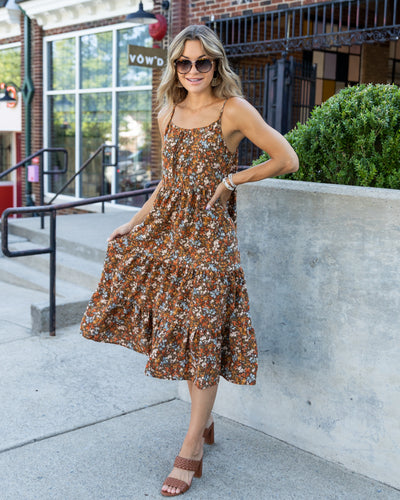 Meadow Ditsy Floral Midi Dress - Camel