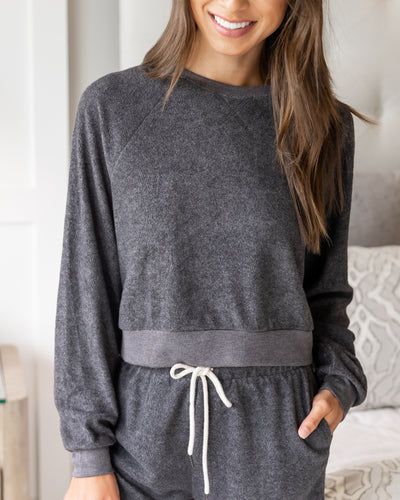Julia Banded Fleece Top - Charcoal