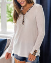 Emery Ribbed Leopard Neckline Top - Off White