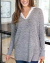 Elaine Collared V-Neck Sweater - Heather Grey