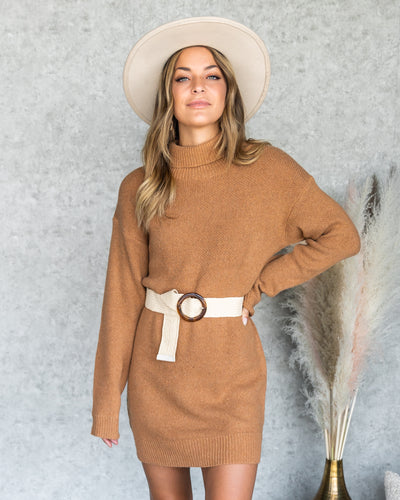 Maria Cowl Neck Sweater Dress - Camel