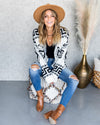 Aurora Aztec Print Fuzzy Knit Cardigan - Off White