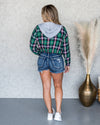 Ellison Plaid Cropped Hooded Jacket - Green Multi