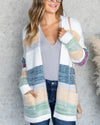 Nia Fuzzy Knit Striped Pocketed Cardigan - Teal Multi