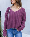 Drew V-Neck Cable Knit Sweater - Dark Mauve