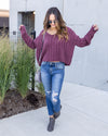 Drew V-Neck Cable Knit Sweater - Dark Mauve