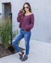 Drew V-Neck Cable Knit Sweater - Dark Mauve