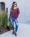 Drew V-Neck Cable Knit Sweater - Dark Mauve