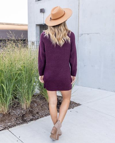 Juno Snap Button Up Sweater Dress - Deep Burgundy