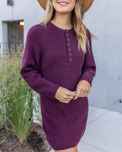 Juno Snap Button Up Sweater Dress - Deep Burgundy