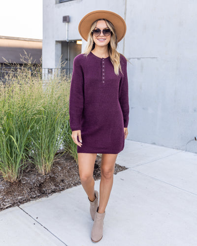 Juno Snap Button Up Sweater Dress - Deep Burgundy