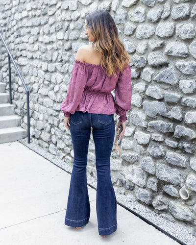 Kaylee Off Shoulder Textured Floral Print Top - Mauve
