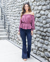 Kaylee Off Shoulder Textured Floral Print Top - Mauve