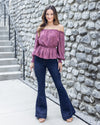Kaylee Off Shoulder Textured Floral Print Top - Mauve