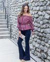 Kaylee Off Shoulder Textured Floral Print Top - Mauve