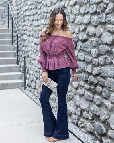 Kaylee Off Shoulder Textured Floral Print Top - Mauve