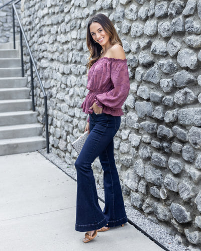 Kaylee Off Shoulder Textured Floral Print Top - Mauve