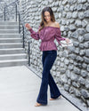 Kaylee Off Shoulder Textured Floral Print Top - Mauve