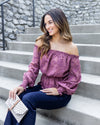 Kaylee Off Shoulder Textured Floral Print Top - Mauve