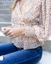 Meadow V-Neck Ditsy Floral Top - Off White