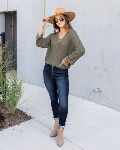 Brenda V-Neck Sweater - Olive