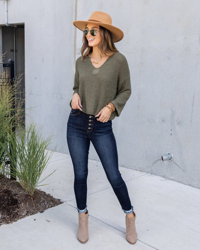 Brenda V-Neck Sweater - Olive