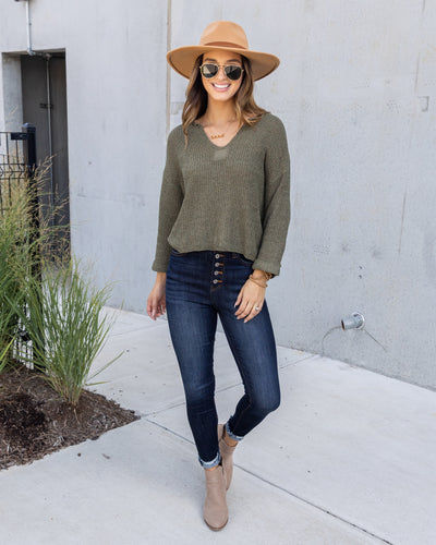 Brenda V-Neck Sweater - Olive