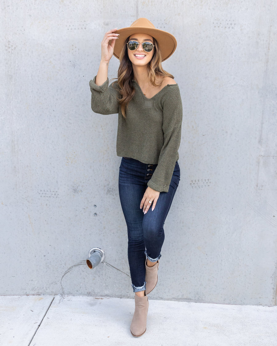 Brenda V-Neck Sweater - Olive