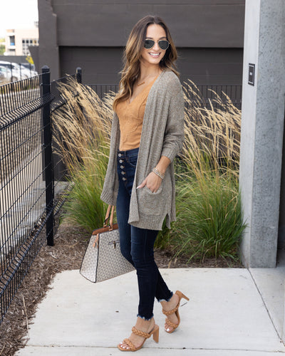 Hazel Lightweight Knit Cardigan - Light Olive