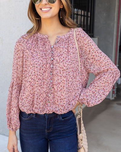 Arlene Spotted Button Down Top - Mauve Multi