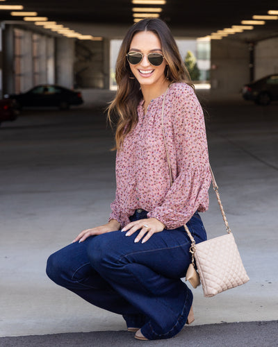 Arlene Spotted Button Down Top - Mauve Multi