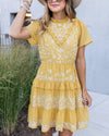Reyna Embroidered Ruffle Dress - Marigold
