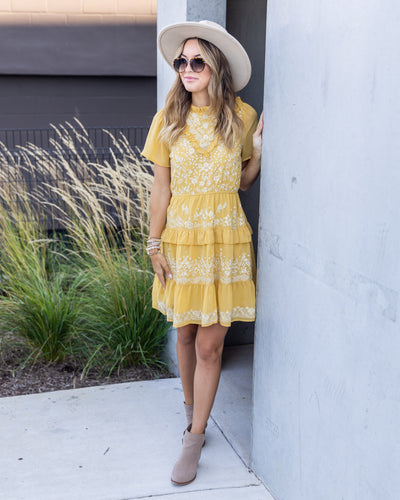 Reyna Embroidered Ruffle Dress - Marigold