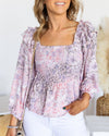 Ava Ruffle Smocked Peplum Top - Blush