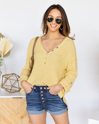 Eva V-Neck Button Sweater - Light Yellow
