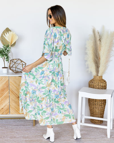 Amber V-Neck Tiered Ruffle Dress - Sage Multi