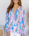 Lucille Printed Button Down Blouse - Pink Multi