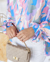 Lucille Printed Button Down Blouse - Pink Multi