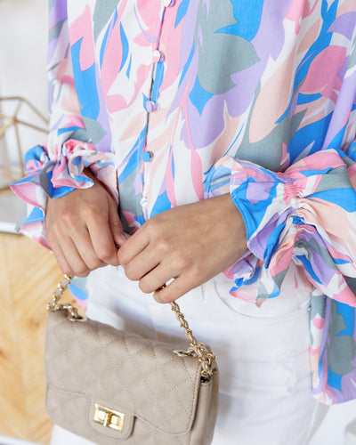 Lucille Printed Button Down Blouse - Pink Multi