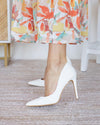 Tina Nubuck Pointed Toe Heels - White