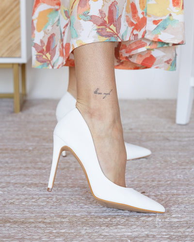 Tina Nubuck Pointed Toe Heels - White