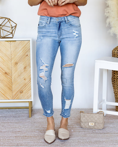 Mary Mid-Rise Distressed Skinny Jeans - Light Wash