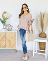 Beckie Button V-Neck Gauze Top - Taupe