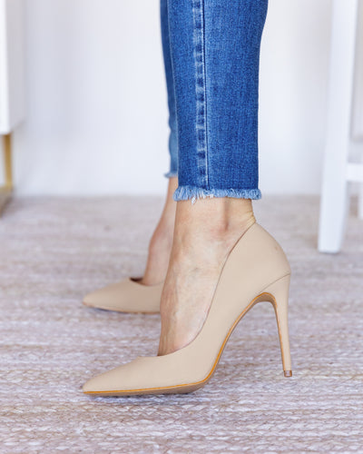 Tina Nubuck Pointed Toe Heels - Nude