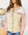 Kimberly Color Block Pocketed Denim Jacket - Cream Multi