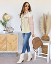 Kimberly Color Block Pocketed Denim Jacket - Cream Multi