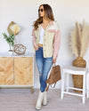 Kimberly Color Block Pocketed Denim Jacket - Cream Multi