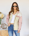 Kimberly Color Block Pocketed Denim Jacket - Cream Multi
