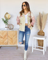 Kimberly Color Block Pocketed Denim Jacket - Cream Multi